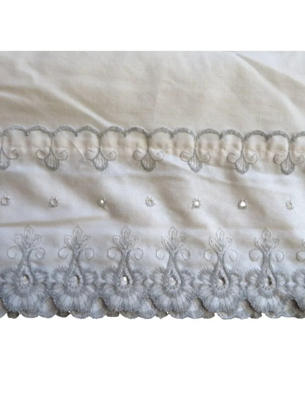 Vintage King Size Martex Beige Flat Sheet Gray Embroidered Edge Percale USA Made